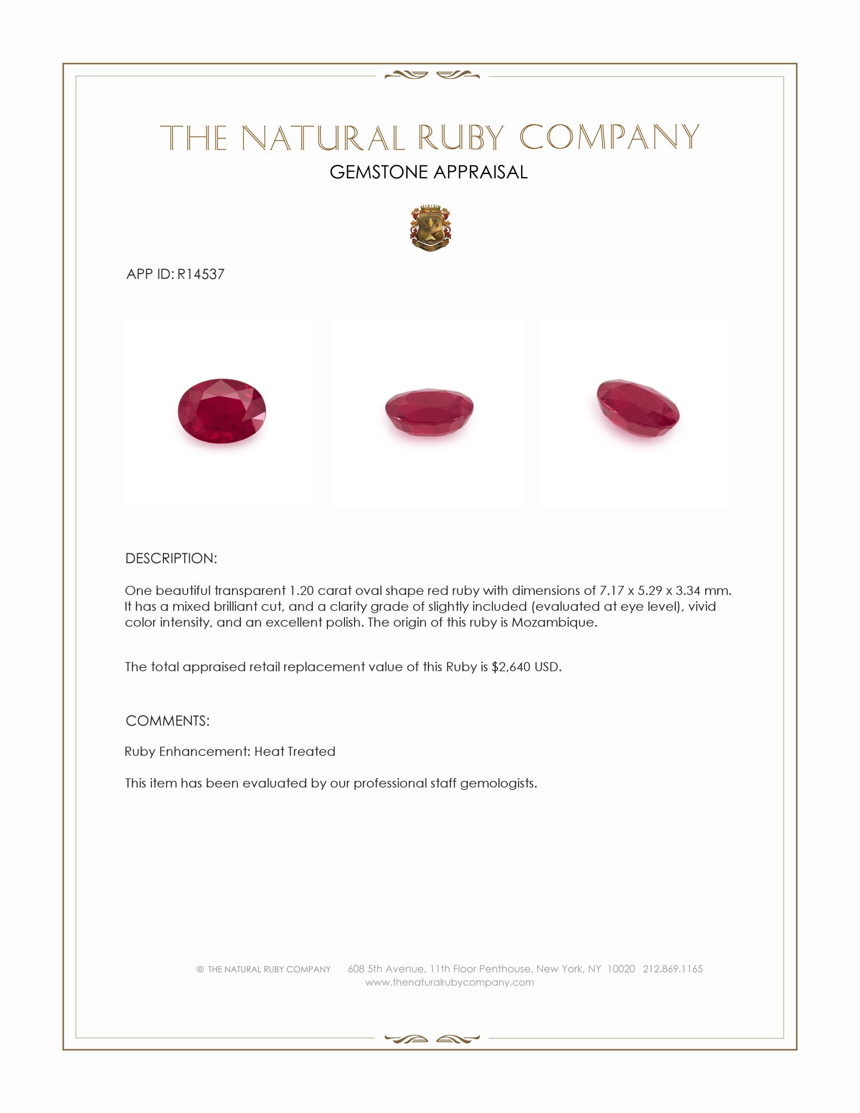 1.20 Ct. Ruby from Mozambique