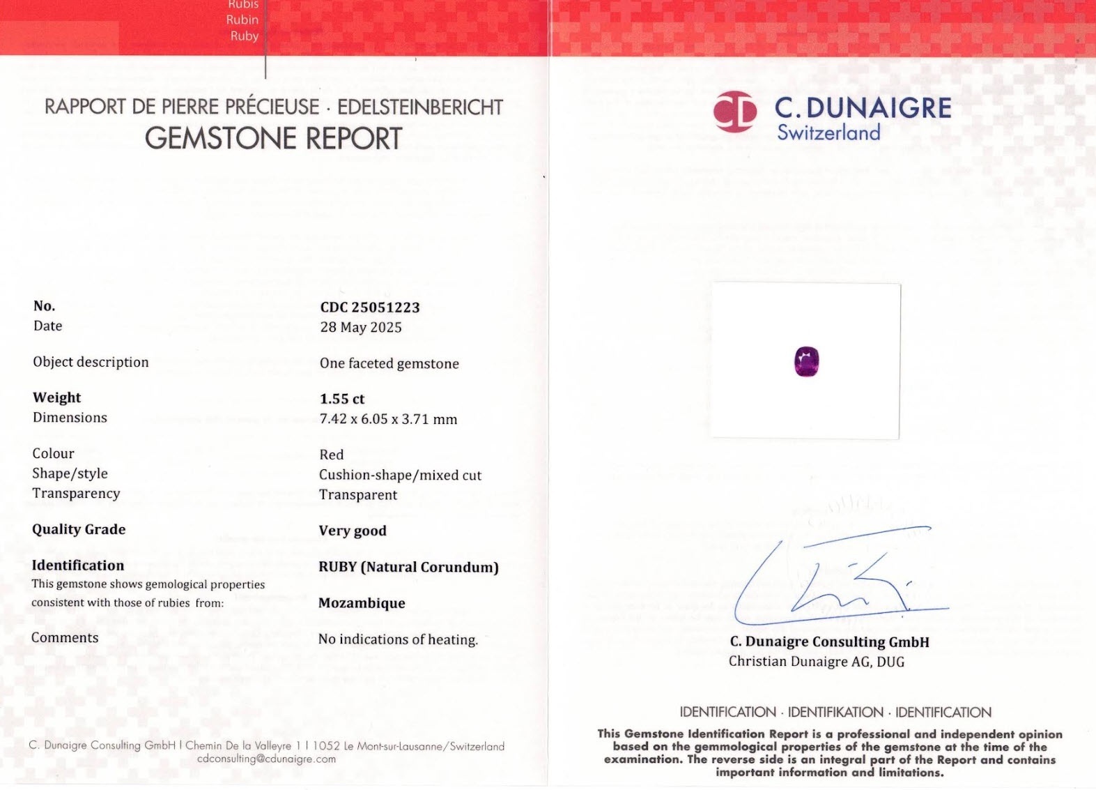 1.56 Ct. Ruby from Mozambique