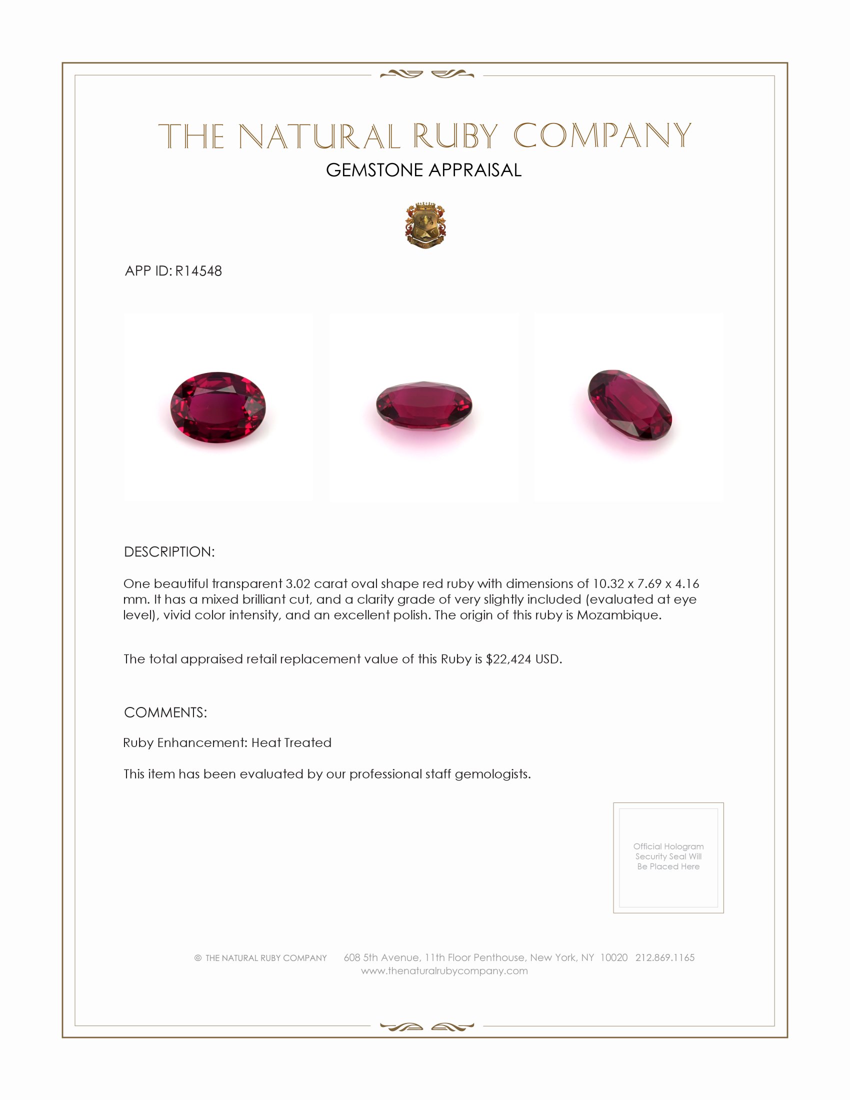 3.02 Ct. Ruby from Mozambique