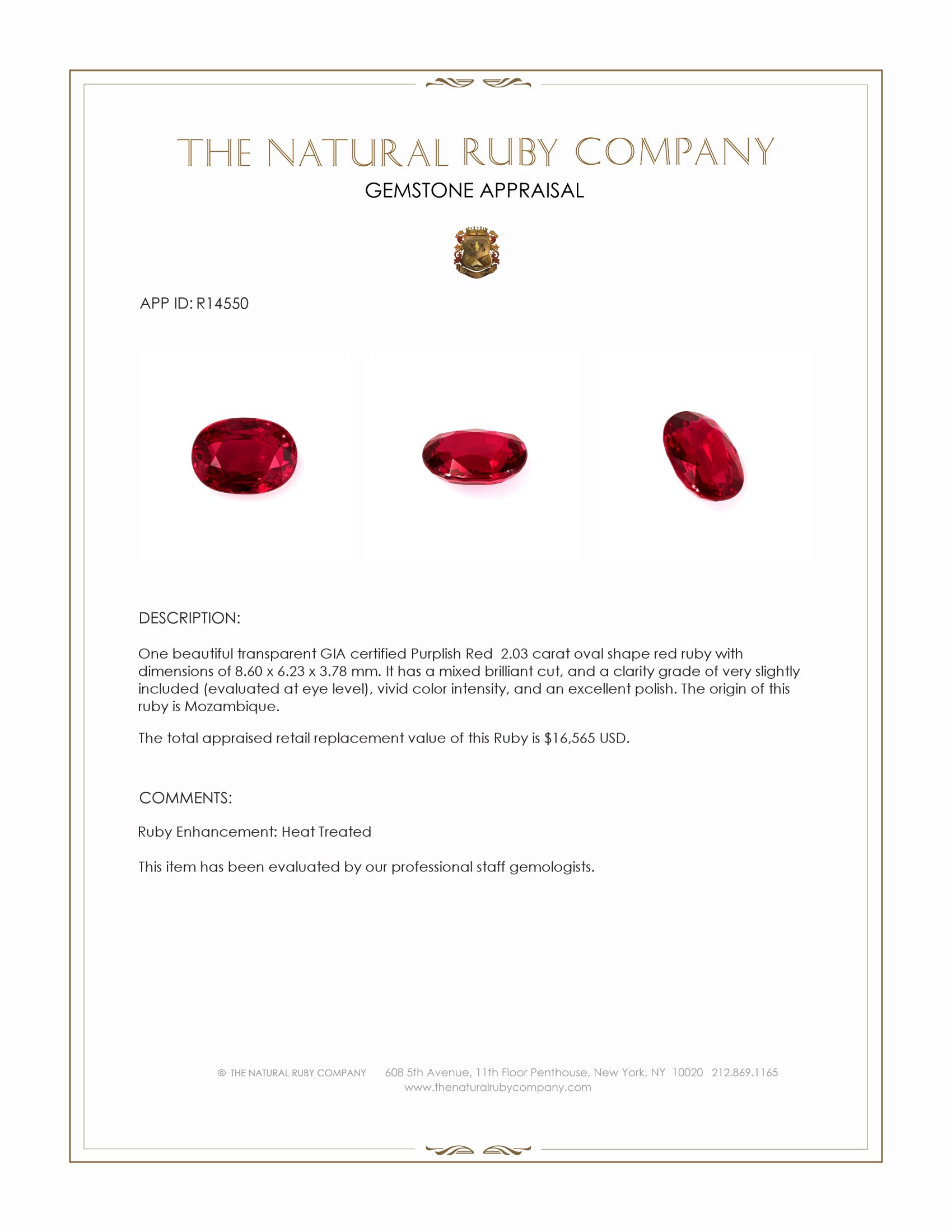 2.03 Ct. Ruby from Mozambique