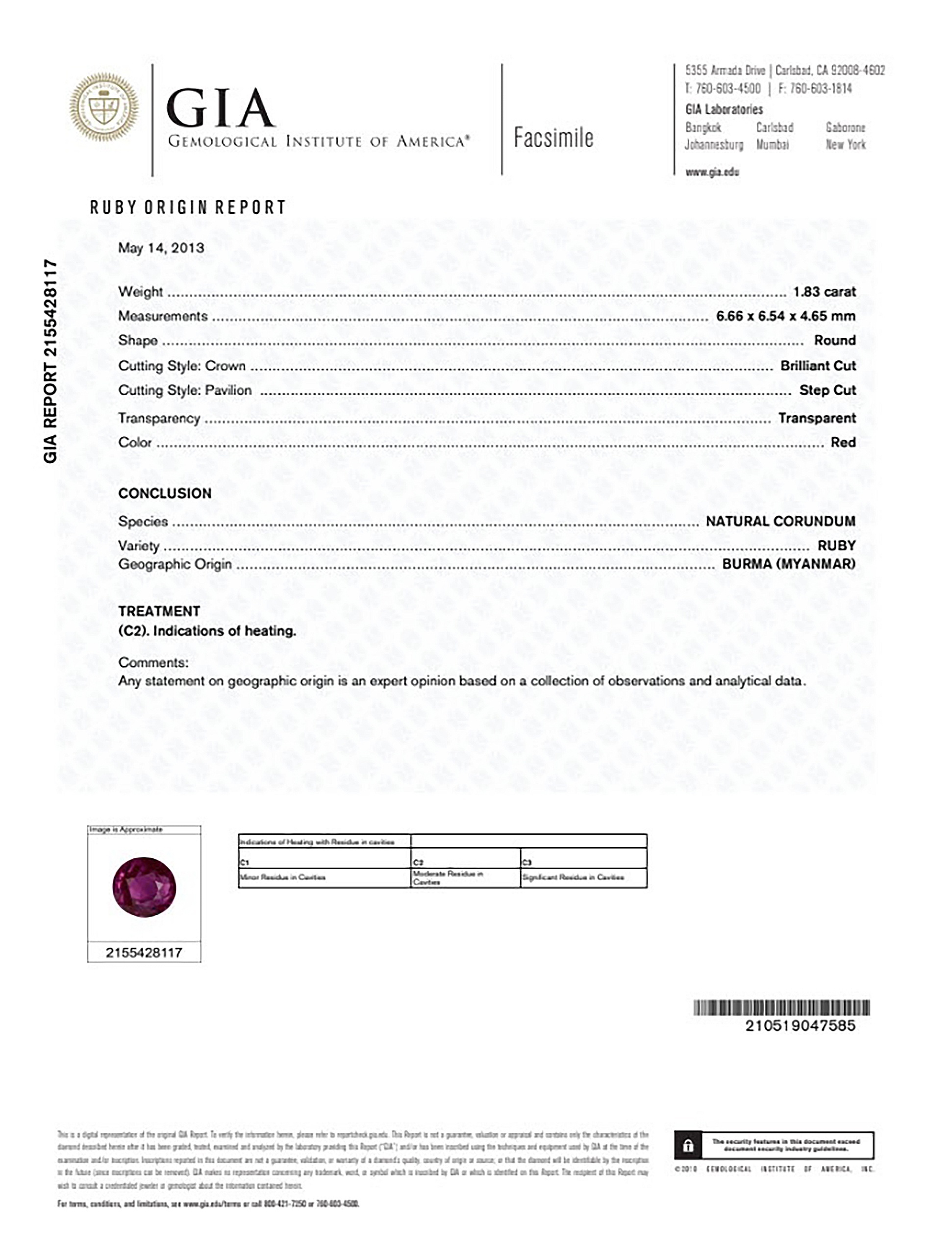 1.83 Ct. Ruby from Burma (Myanmar)