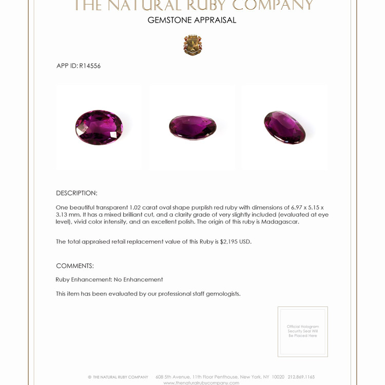 1.02 Ct. Ruby from Madagascar