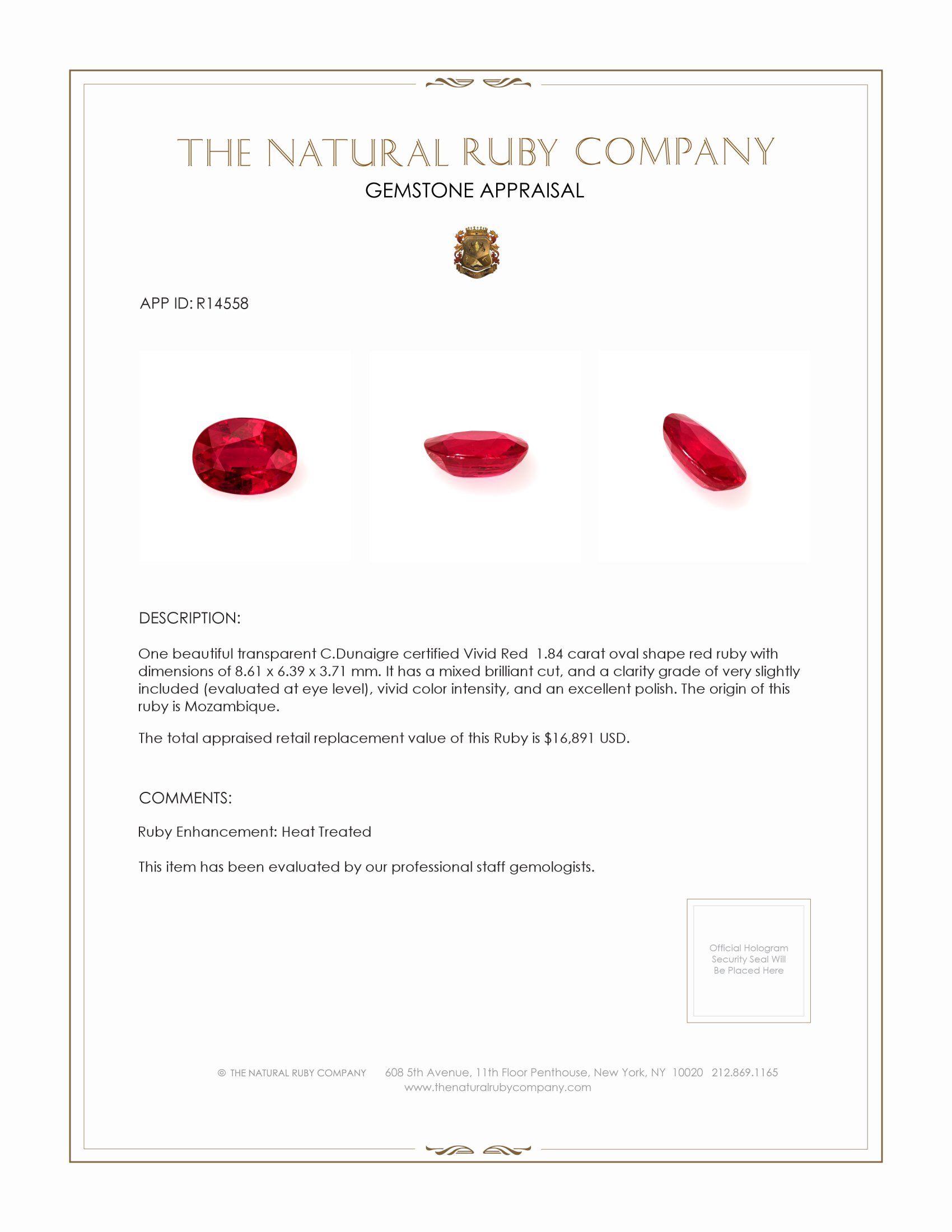1.84 Ct. Ruby from Mozambique