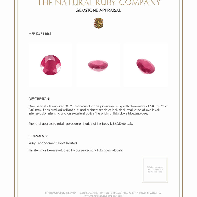 0.82 Ct. Ruby from Mozambique