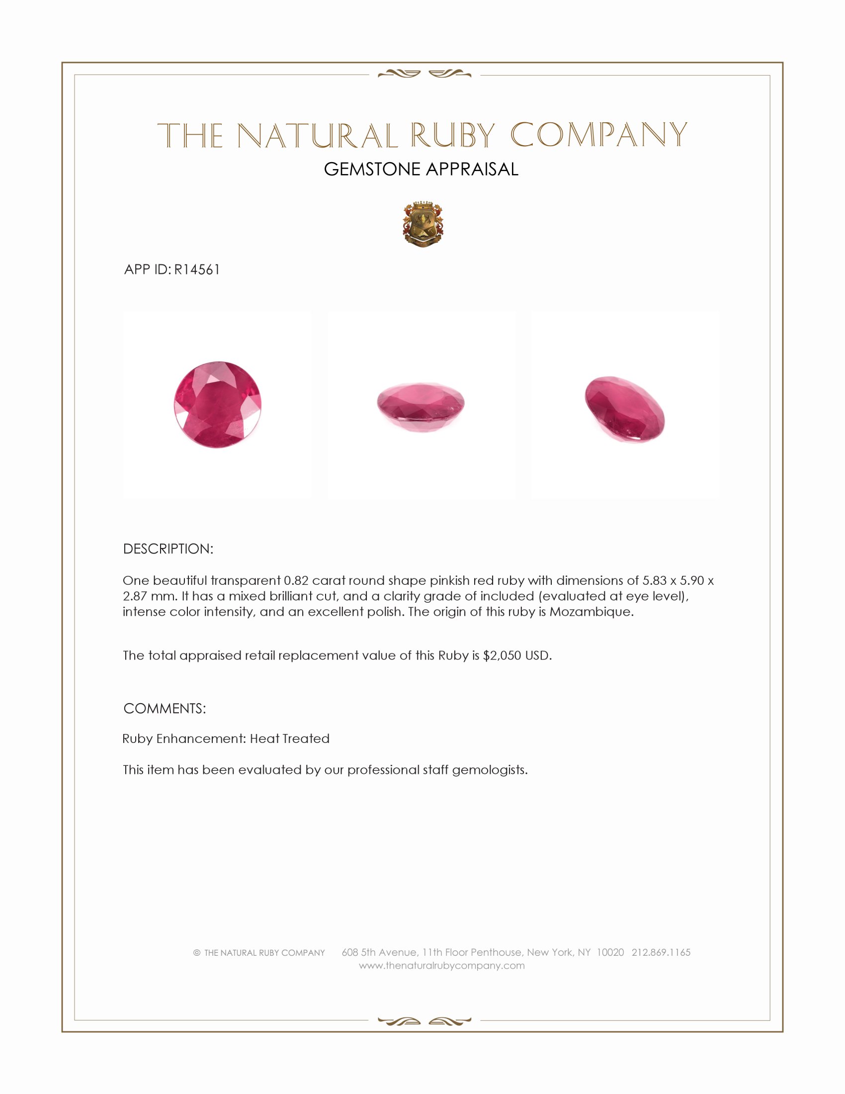 0.82 Ct. Pinkish Red Ruby from Mozambique