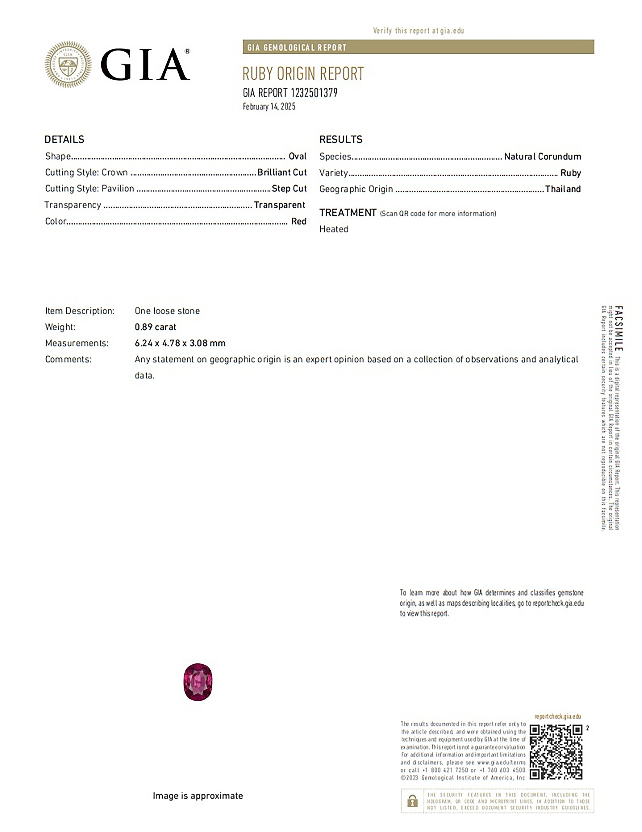 0.89 Ct. Ruby from Thailand