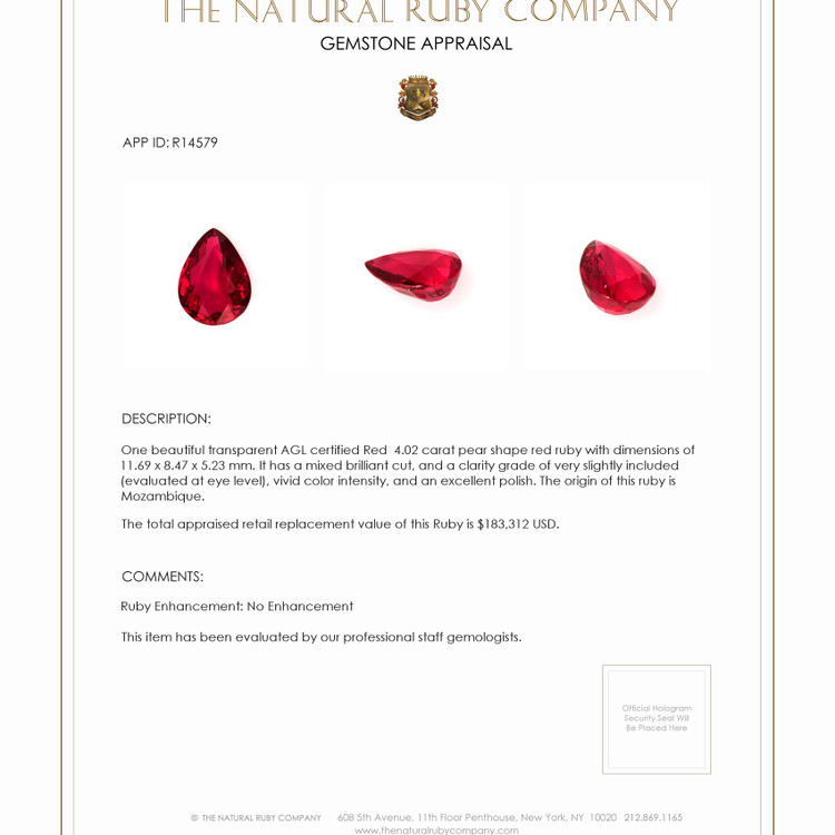 4.02 Ct. Ruby from Mozambique