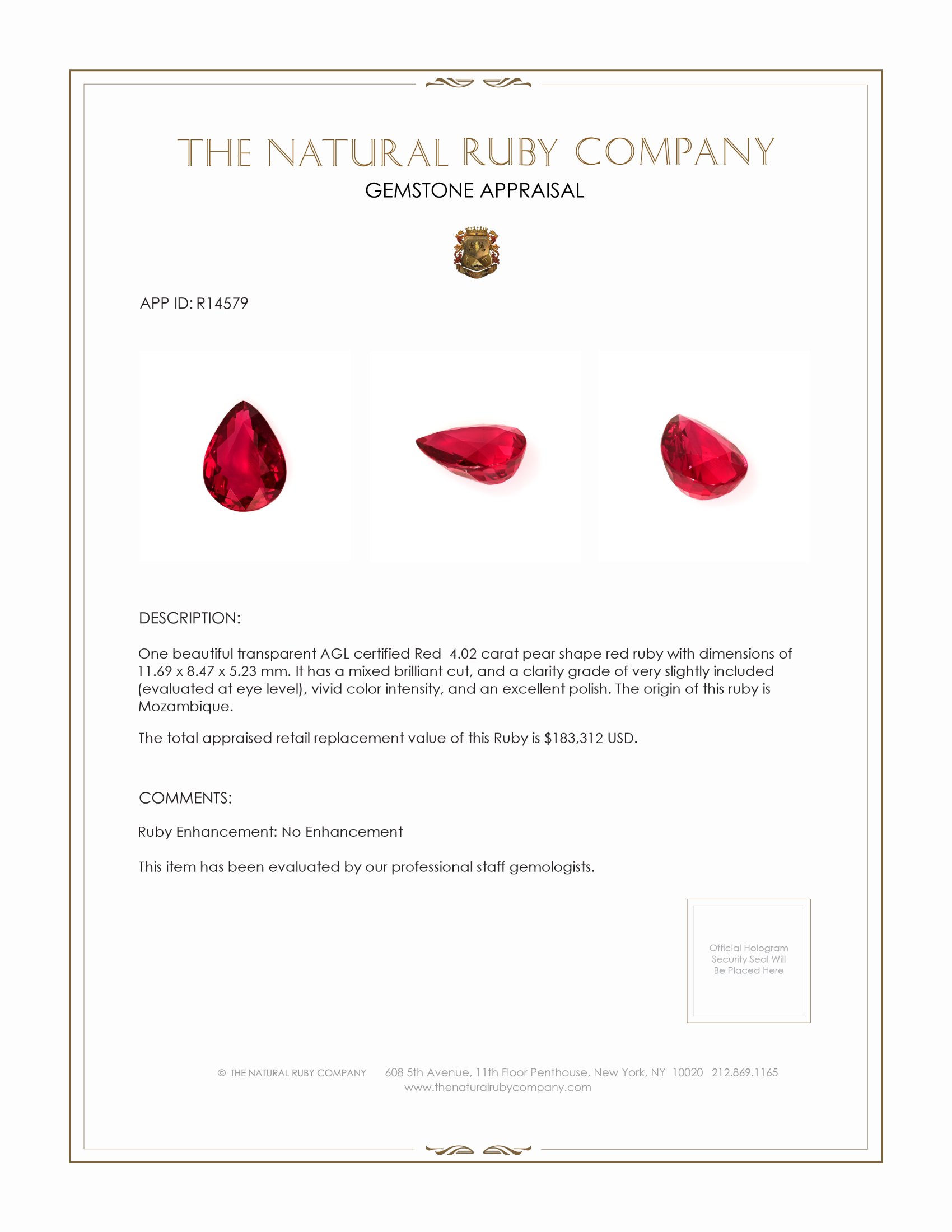 4.02 Ct. Ruby from Mozambique