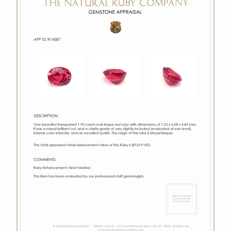 1.95 Ct. Ruby from Mozambique