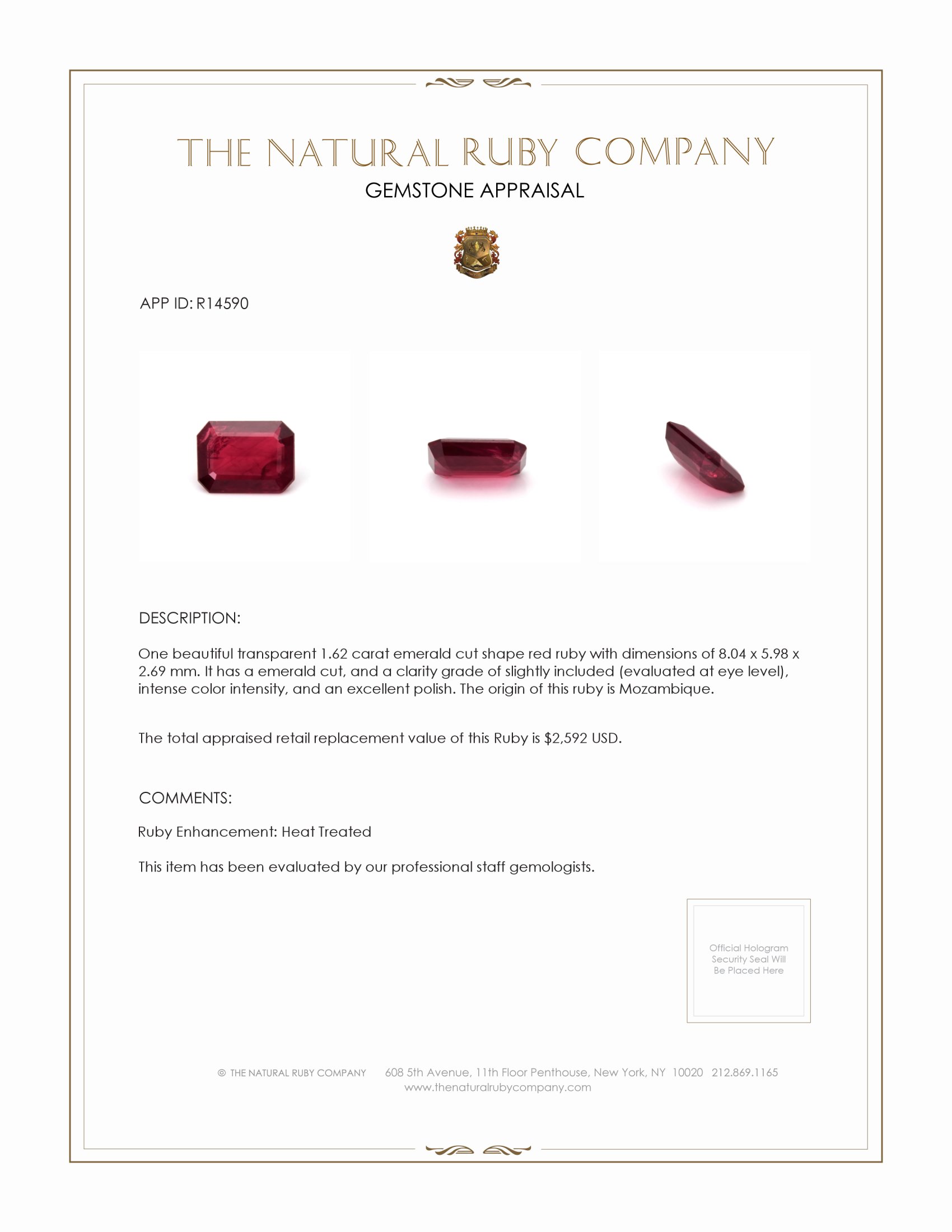 1.62 Ct. Ruby from Mozambique