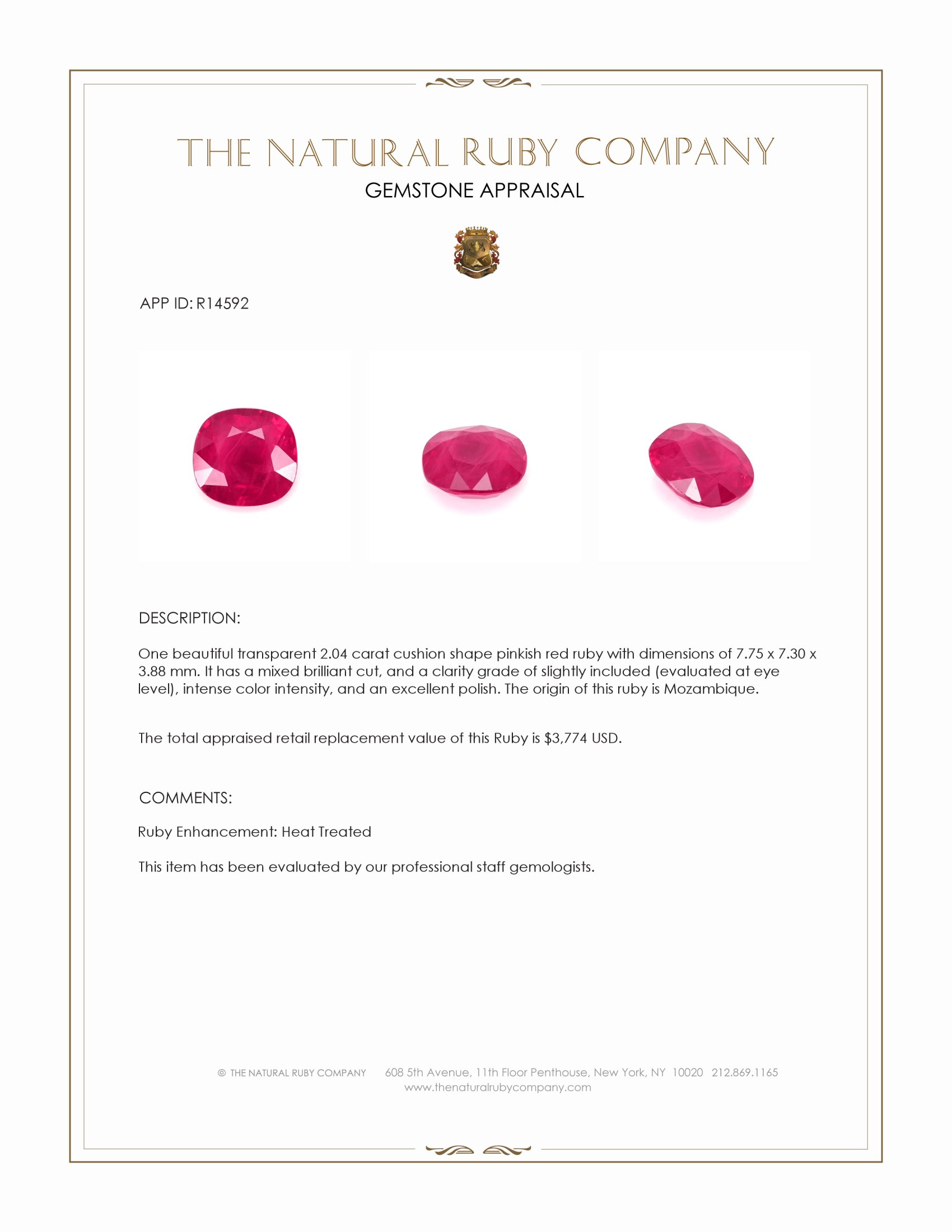 2.04 Ct. Pinkish Red Ruby from Mozambique