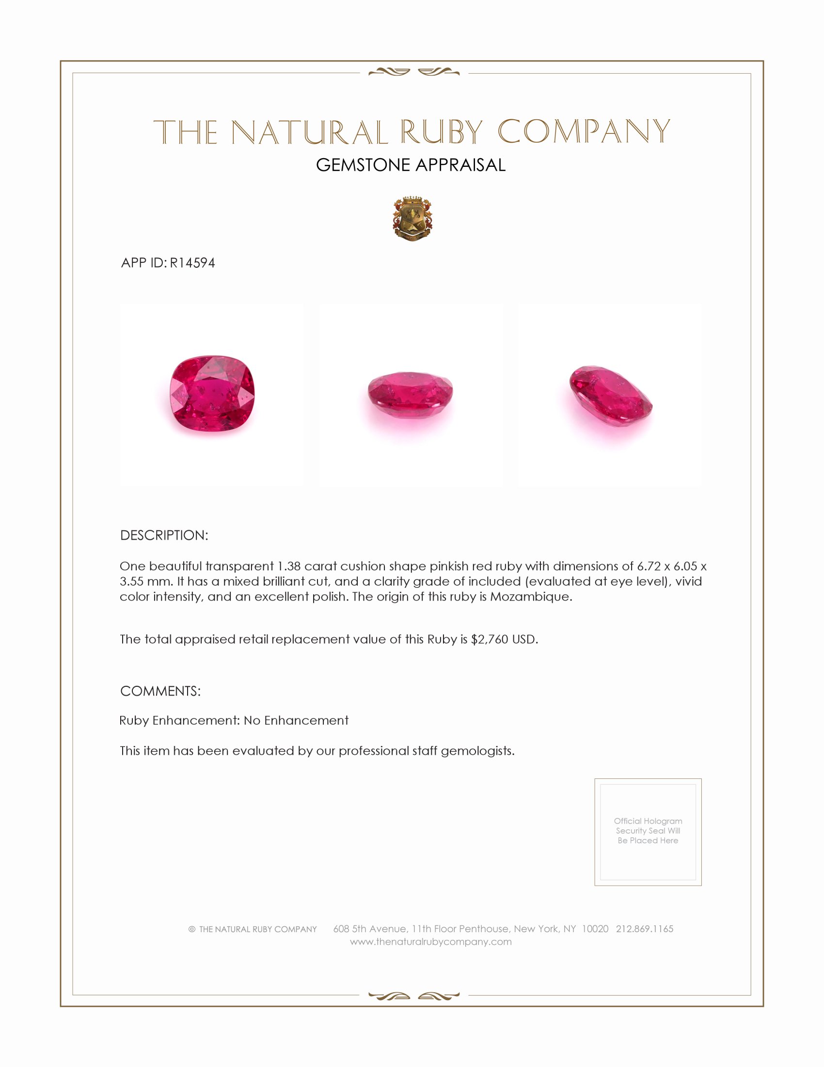 1.38 Ct. Ruby from Mozambique