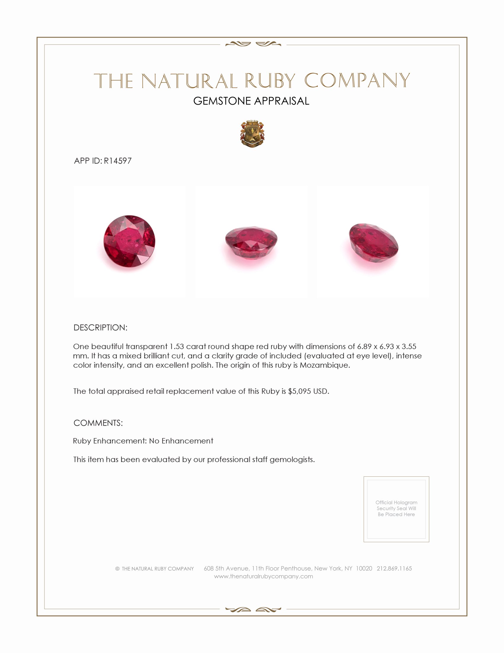 1.53 Ct. Ruby from Mozambique
