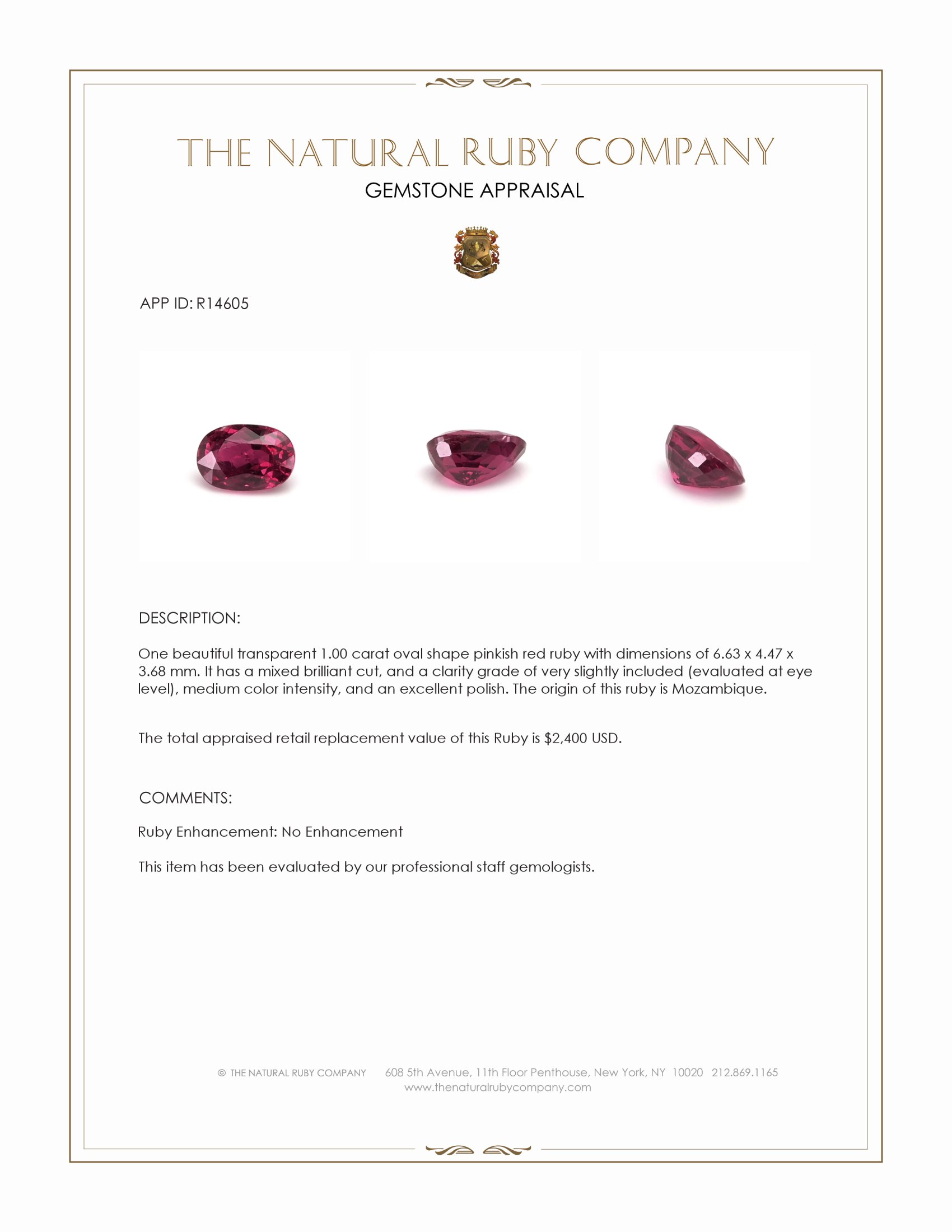 1.00 Ct. Ruby from Mozambique