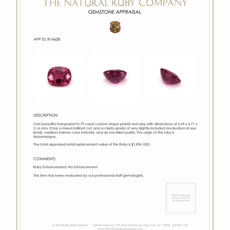 0.79 Ct. Ruby from Mozambique