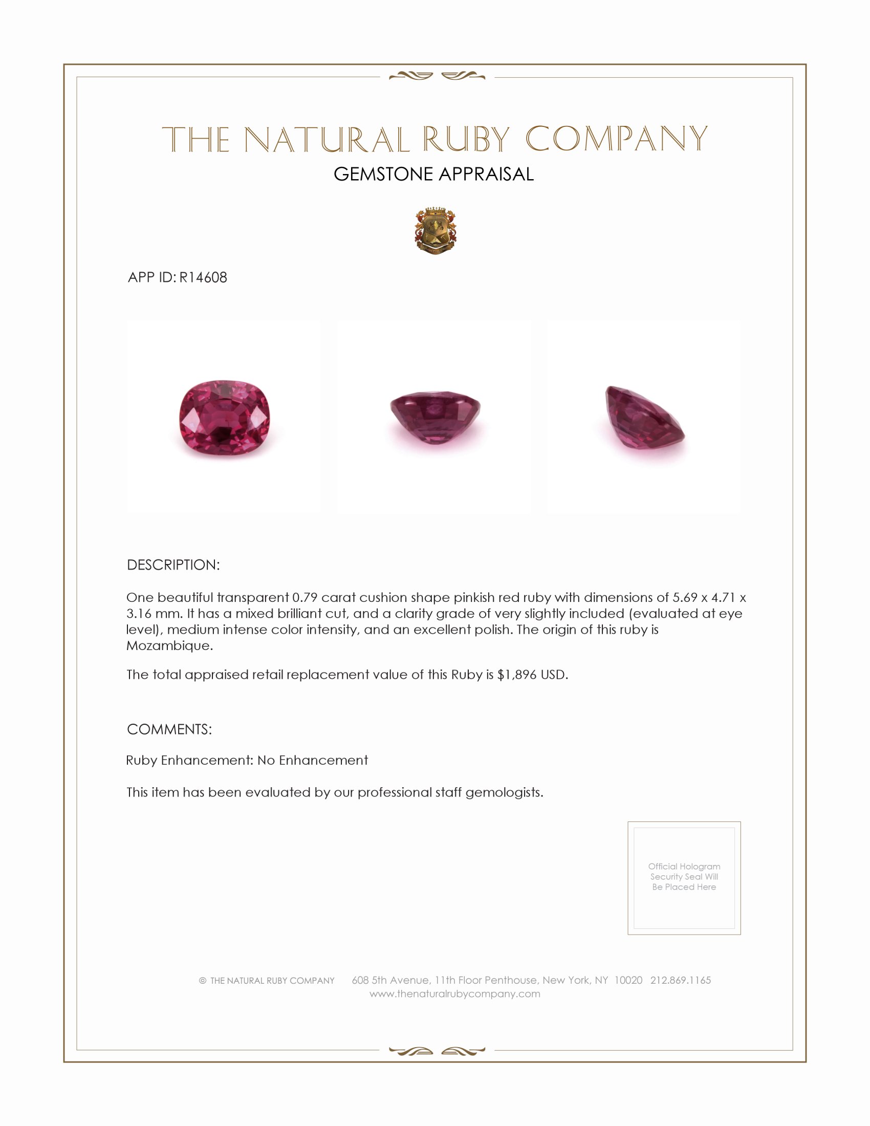 0.79 Ct. Ruby from Mozambique