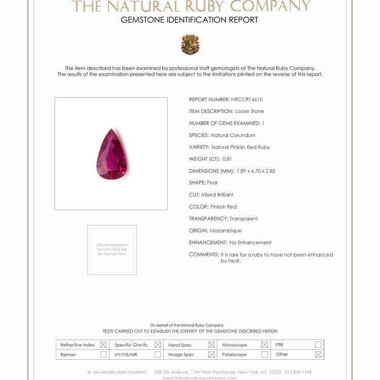 0.81 Ct. Ruby from Mozambique