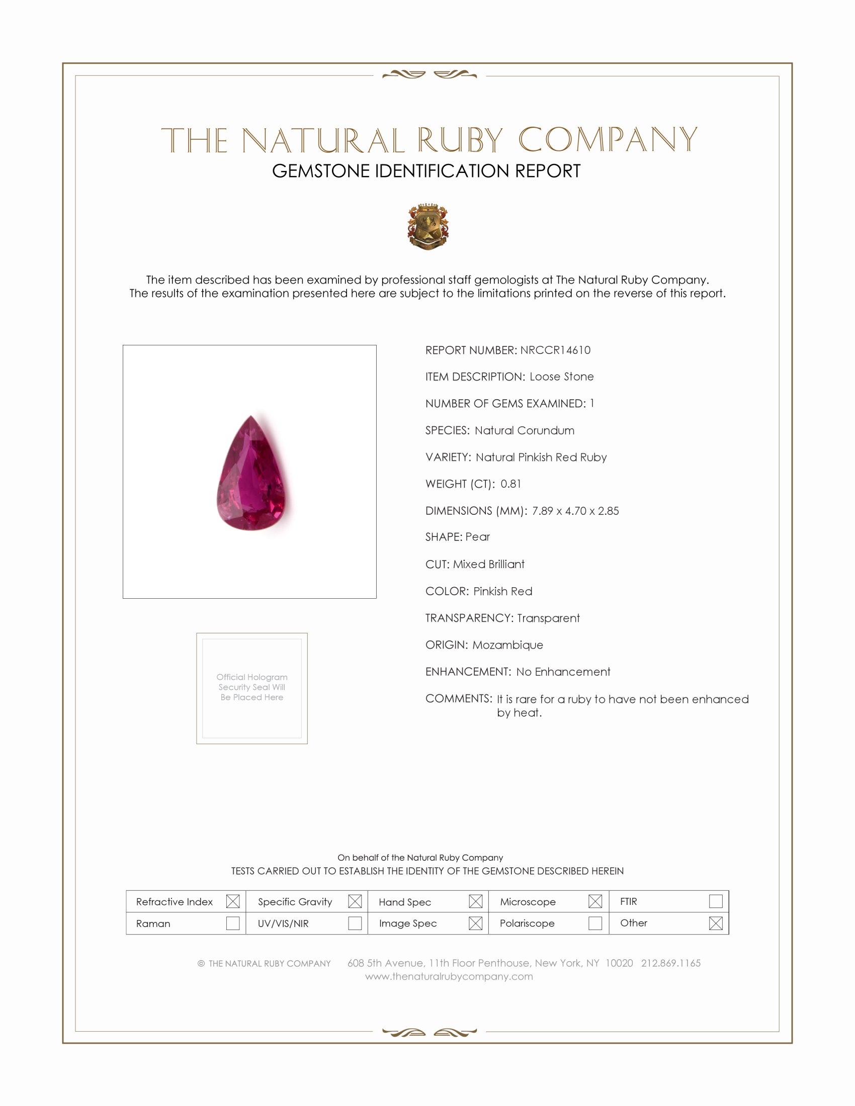 0.81 Ct. Ruby from Mozambique