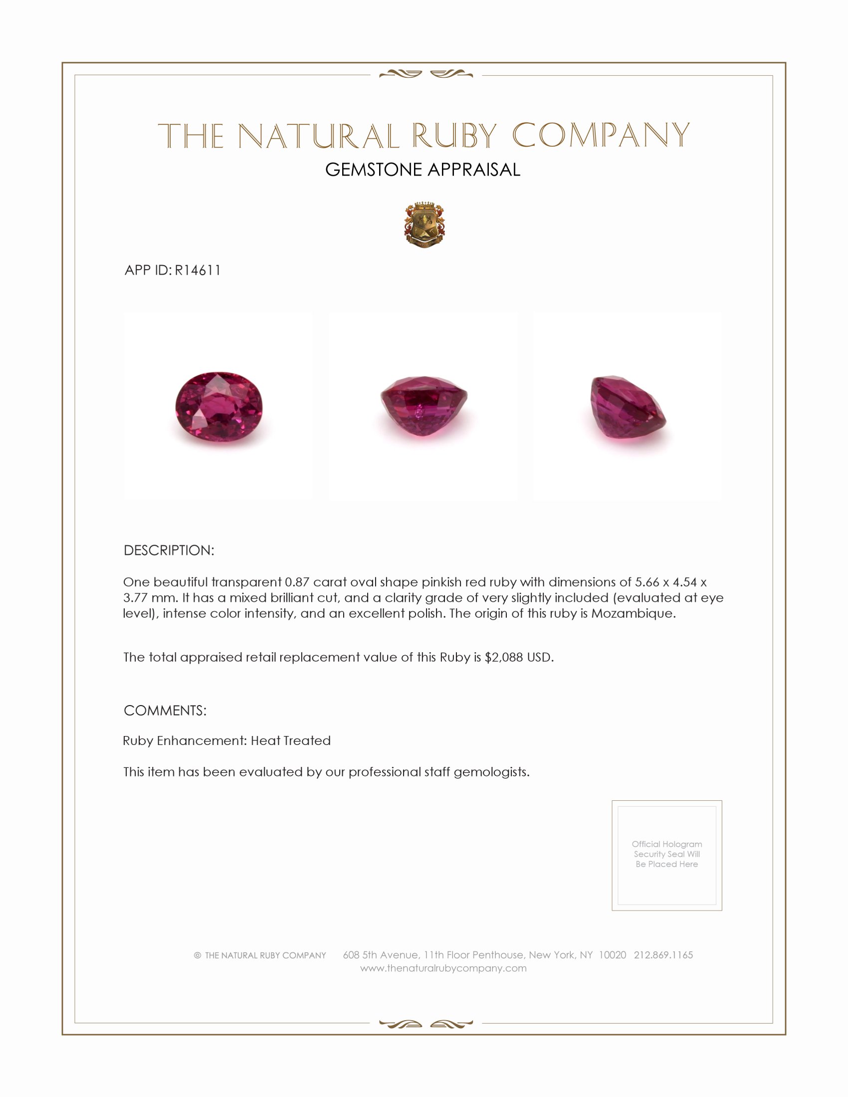 0.87 Ct. Ruby from Mozambique