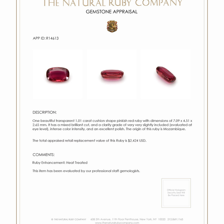 1.01 Ct. Ruby from Mozambique
