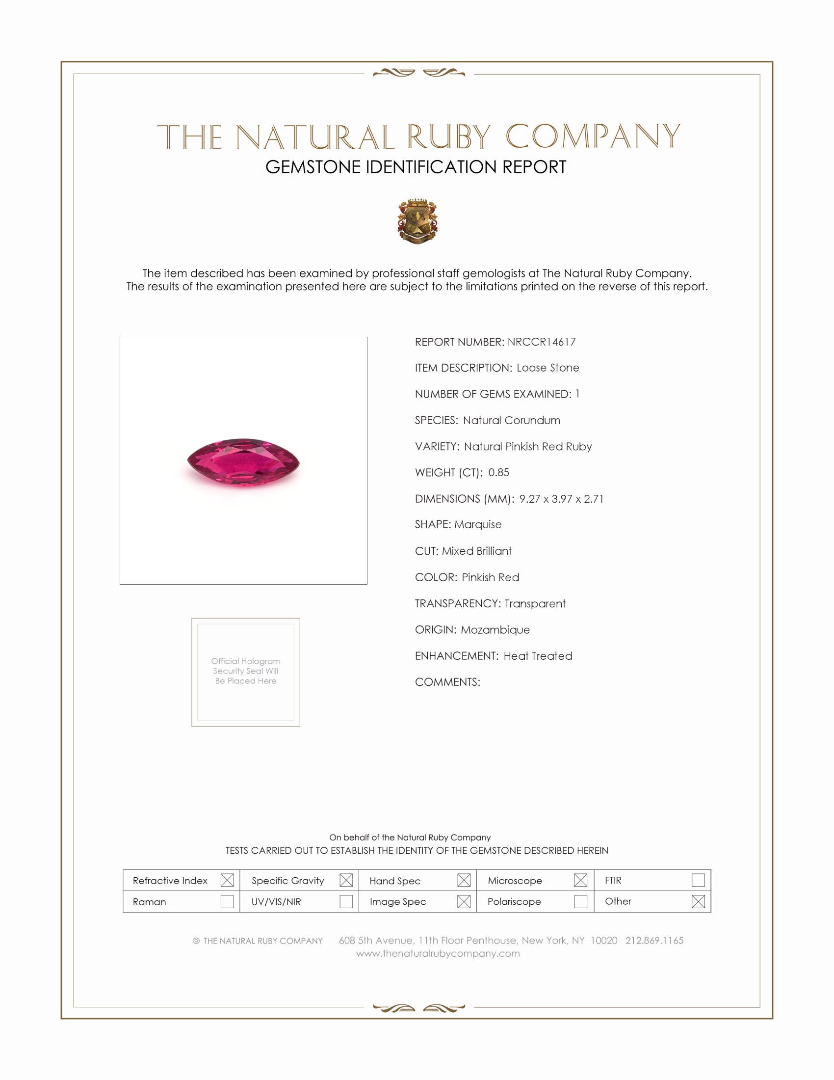 0.85 Ct. Ruby from Mozambique