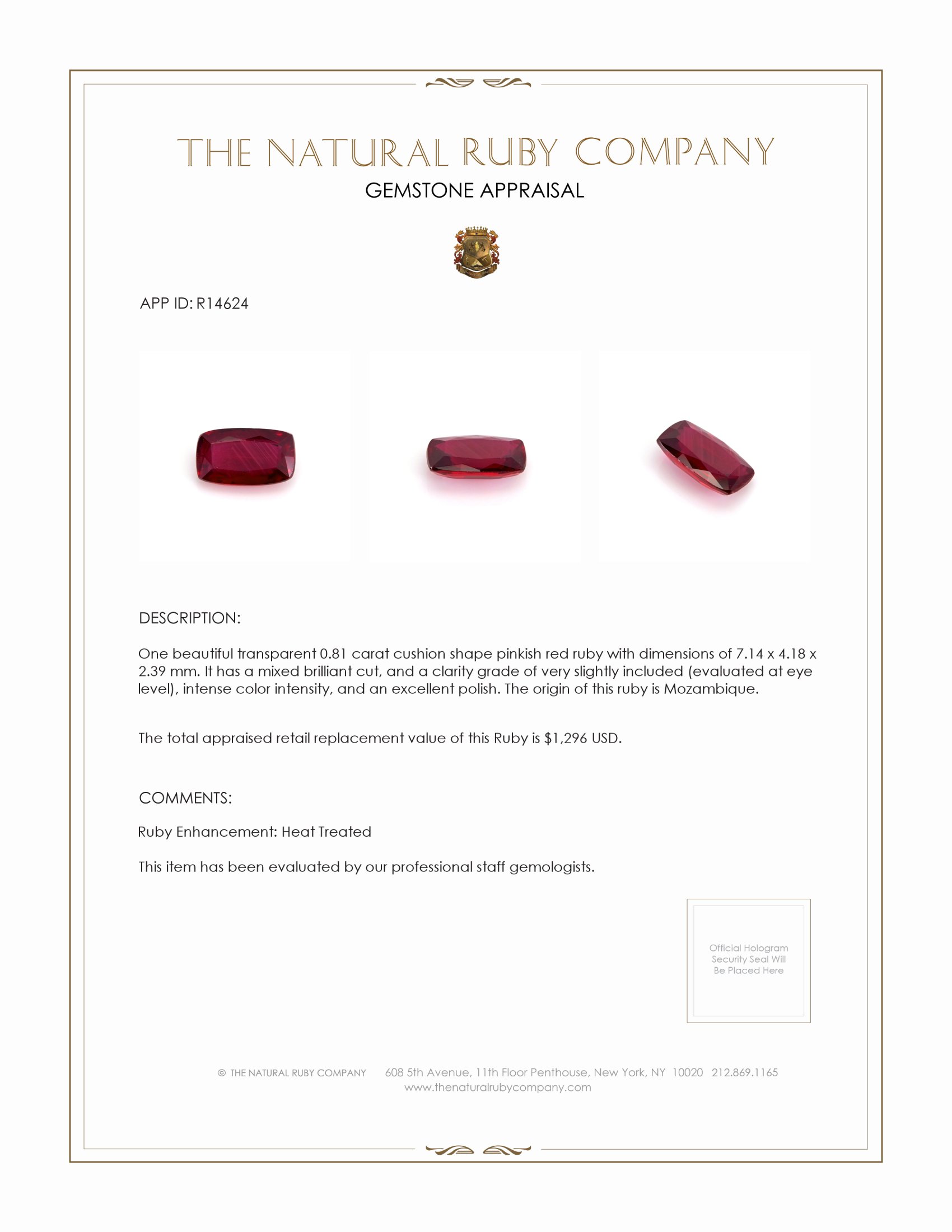 0.81 Ct. Ruby from Mozambique