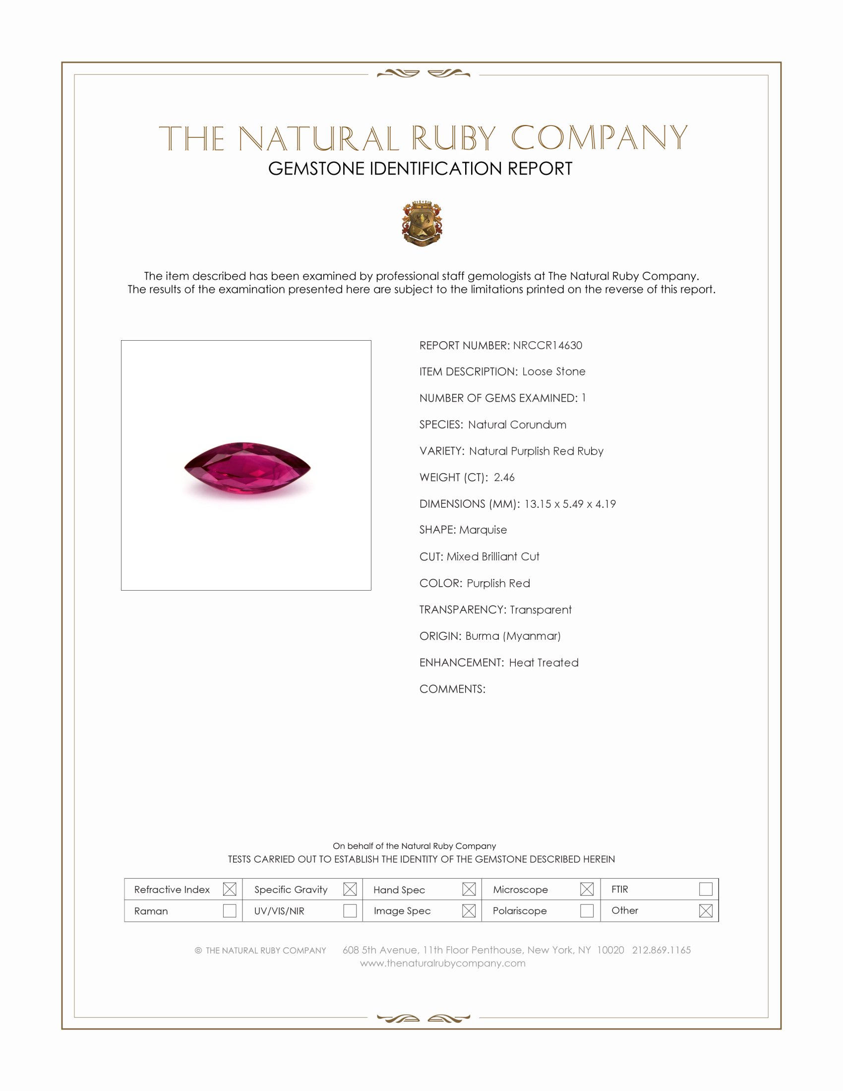 2.46 Ct. Purplish Red Ruby from Burma (Myanmar)