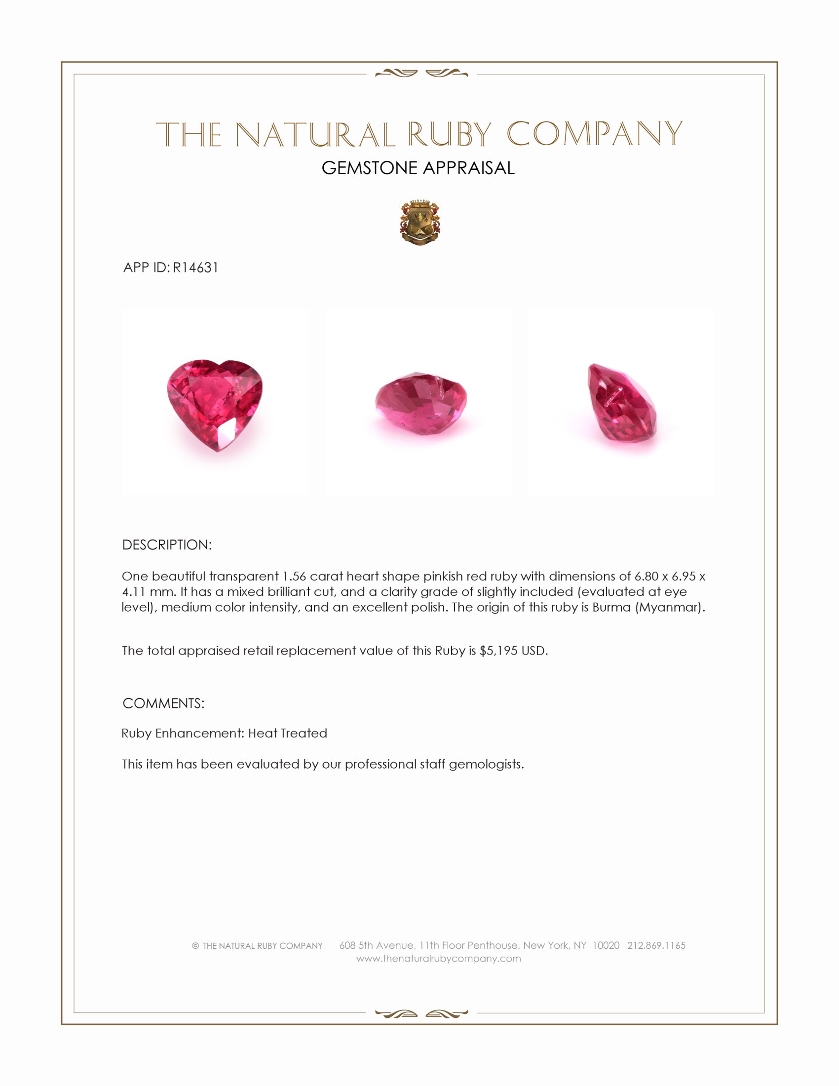 1.56 Ct. Ruby from Burma (Myanmar)