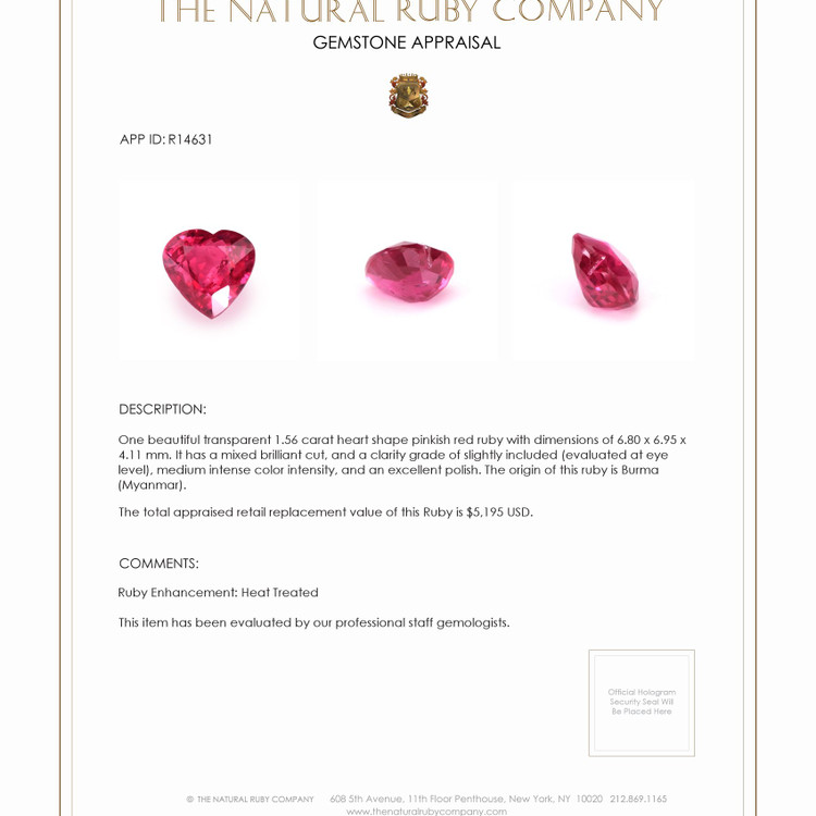 1.56 Ct. Ruby from Burma (Myanmar)