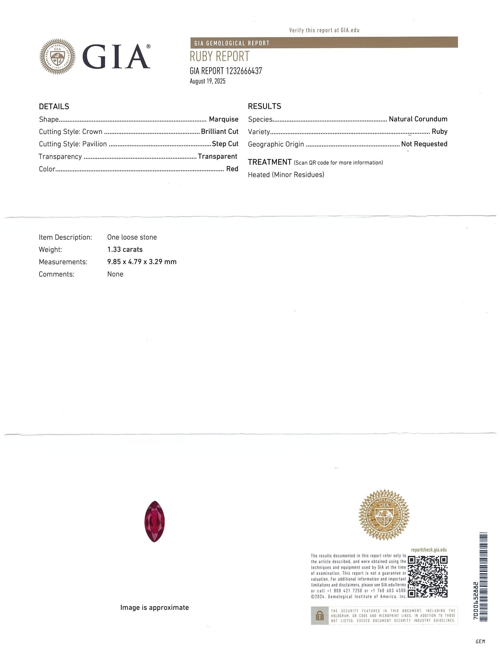 1.33 Ct. Ruby from Burma (Myanmar)