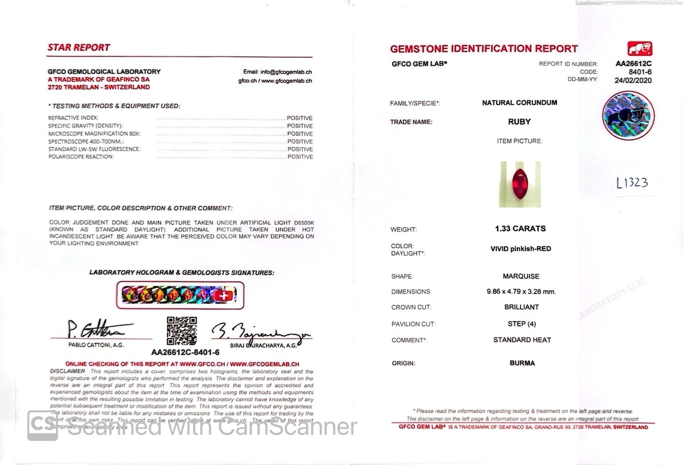 1.33 Ct. Ruby from Burma (Myanmar)