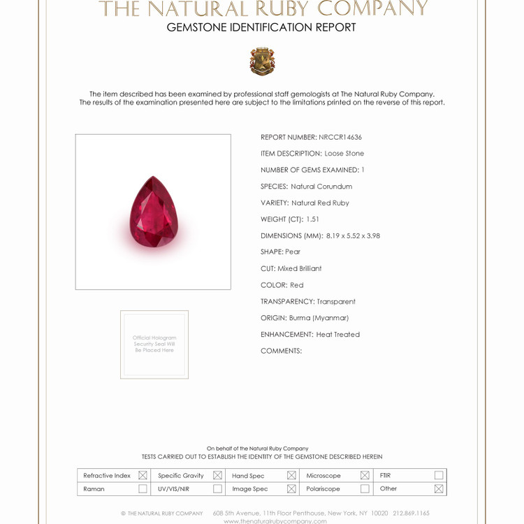 1.51 Ct. Ruby from Burma (Myanmar)