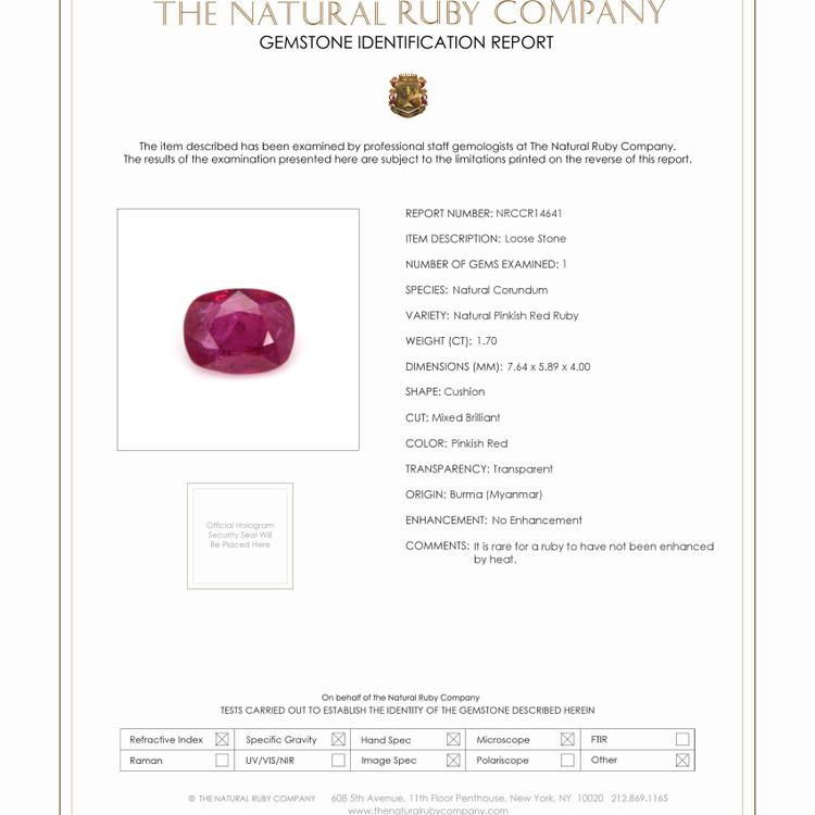 1.70 Ct. Ruby from Burma (Myanmar)