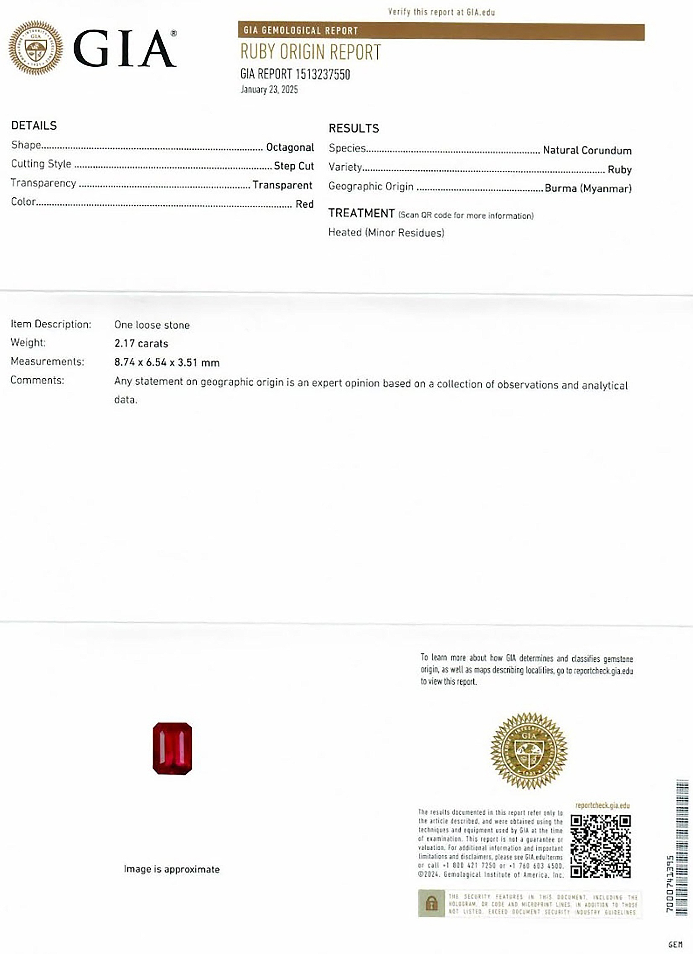 2.17 Ct. Ruby from Burma (Myanmar)