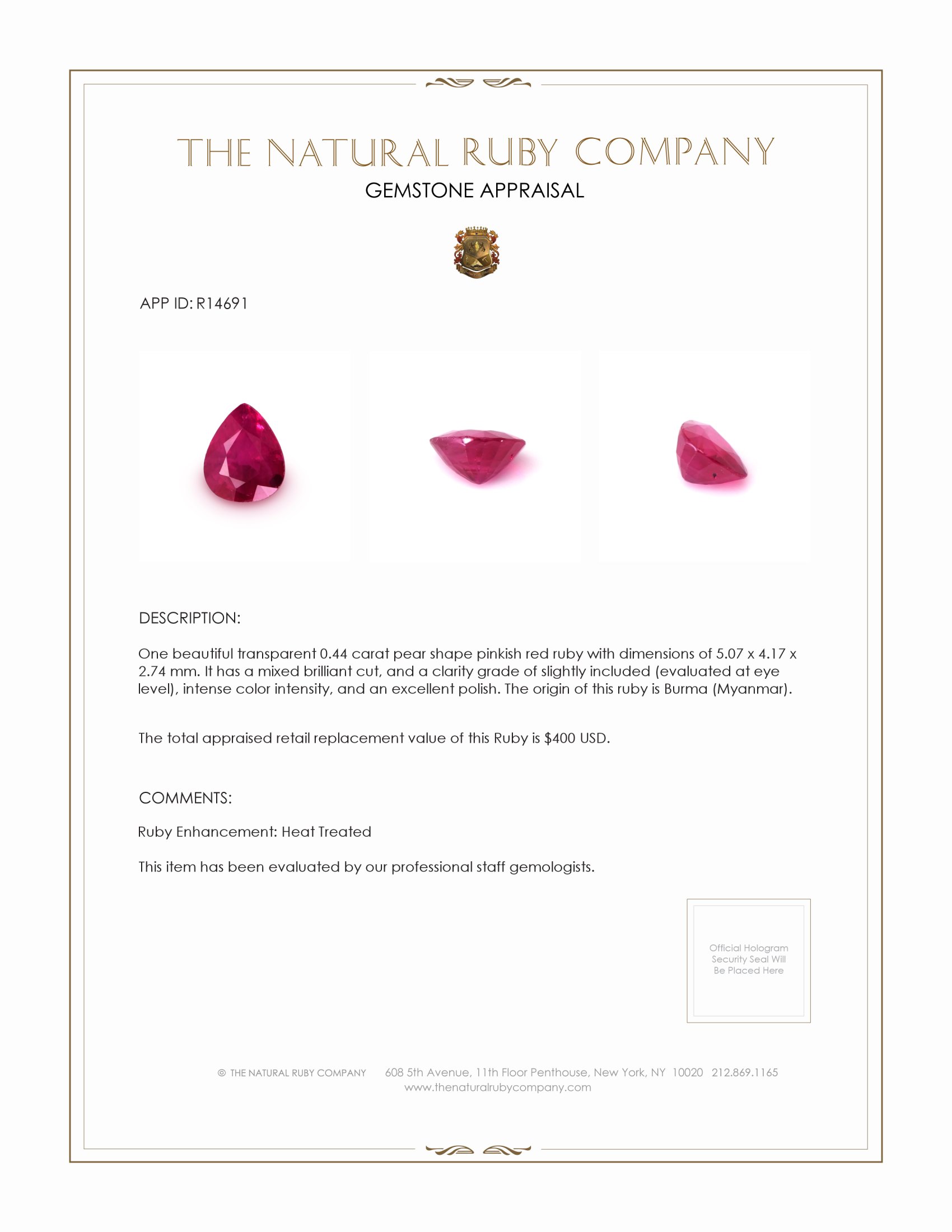 0.44 Ct. Ruby from Burma (Myanmar)