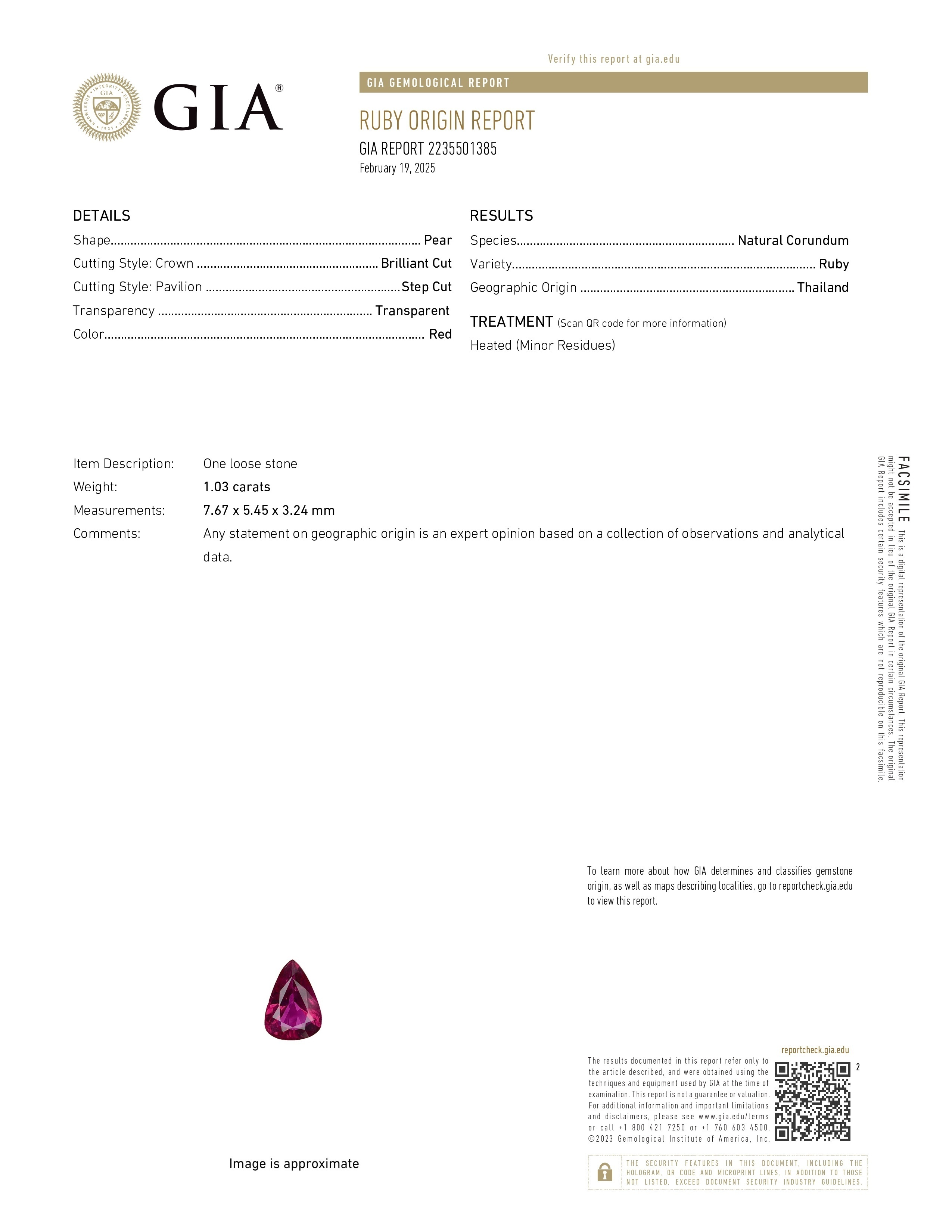 1.03 Ct. Ruby from Thailand