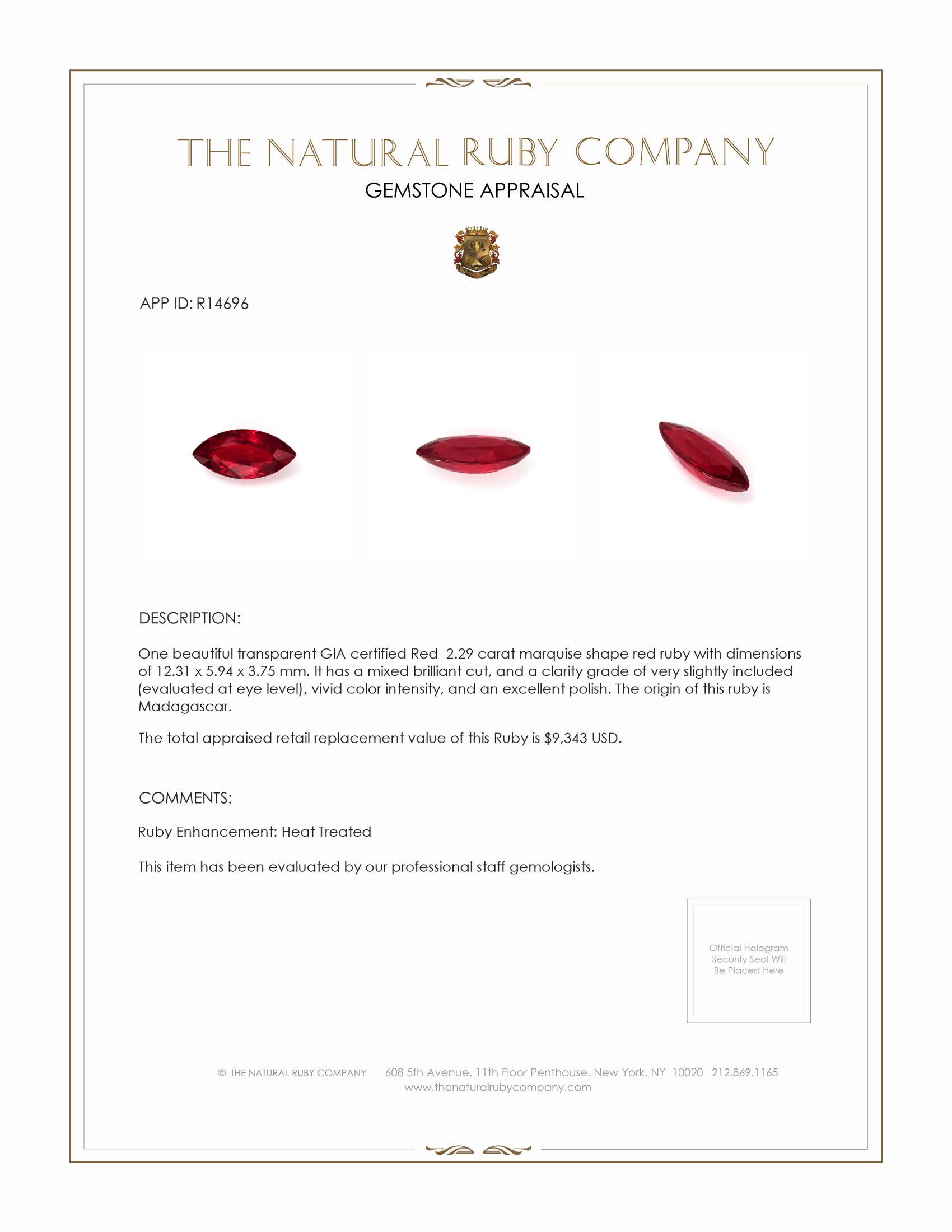 2.29 Ct. Ruby from Madagascar