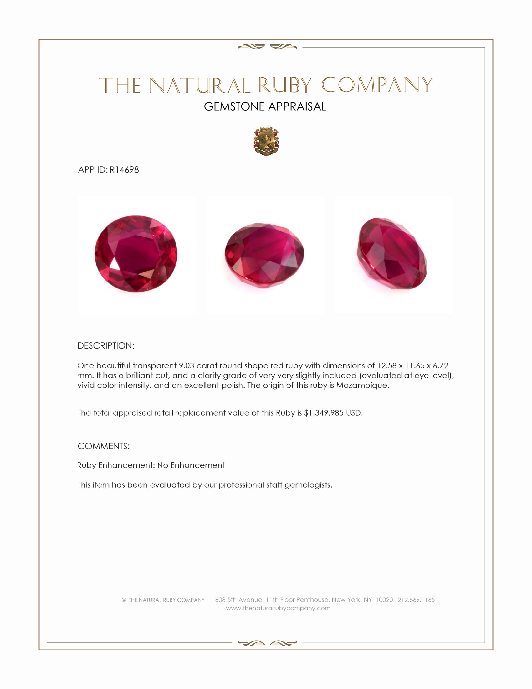9.03 Ct. Ruby from Mozambique
