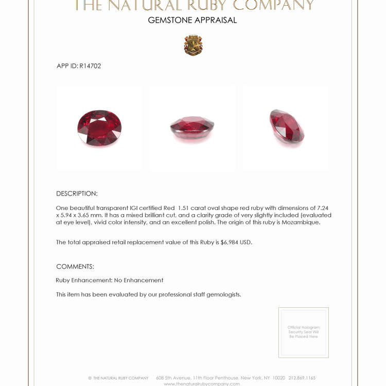 1.51 Ct. Ruby from Mozambique