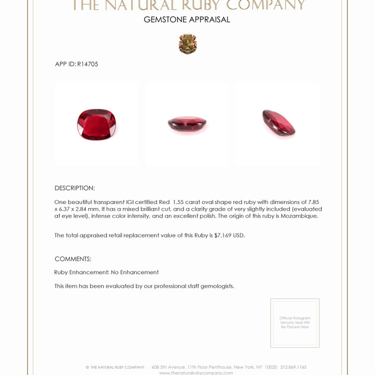 1.55 Ct. Ruby from Mozambique