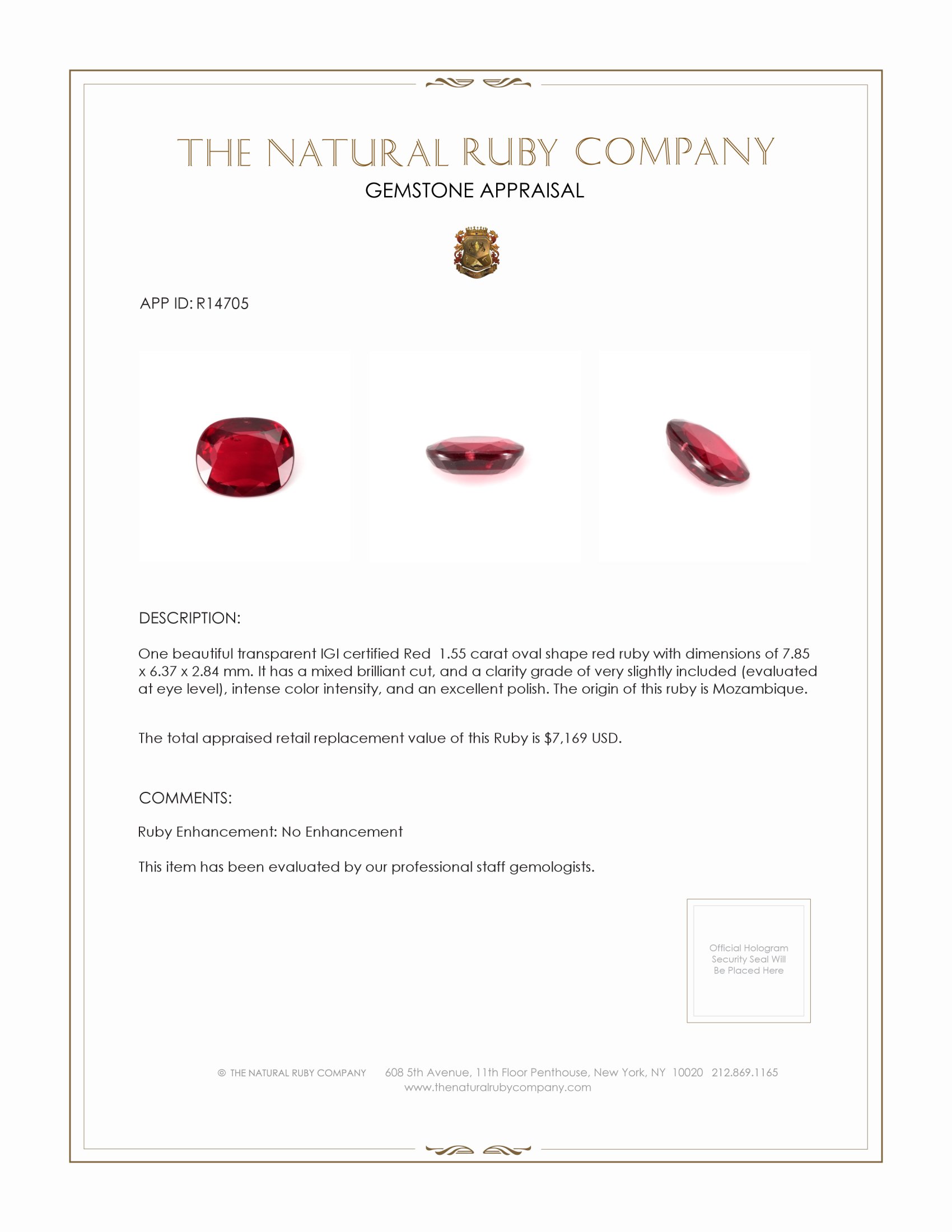 1.55 Ct. Ruby from Mozambique