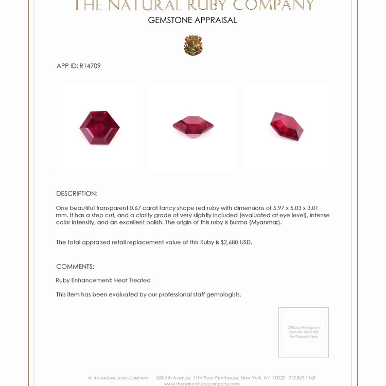 0.67 Ct. Ruby from Burma (Myanmar)