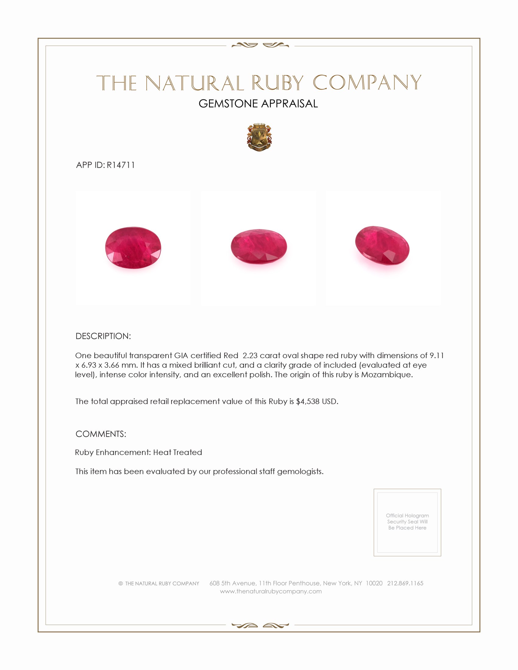 2.23 Ct. Ruby from Mozambique