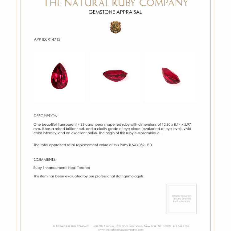 4.63 Ct. Ruby from Mozambique