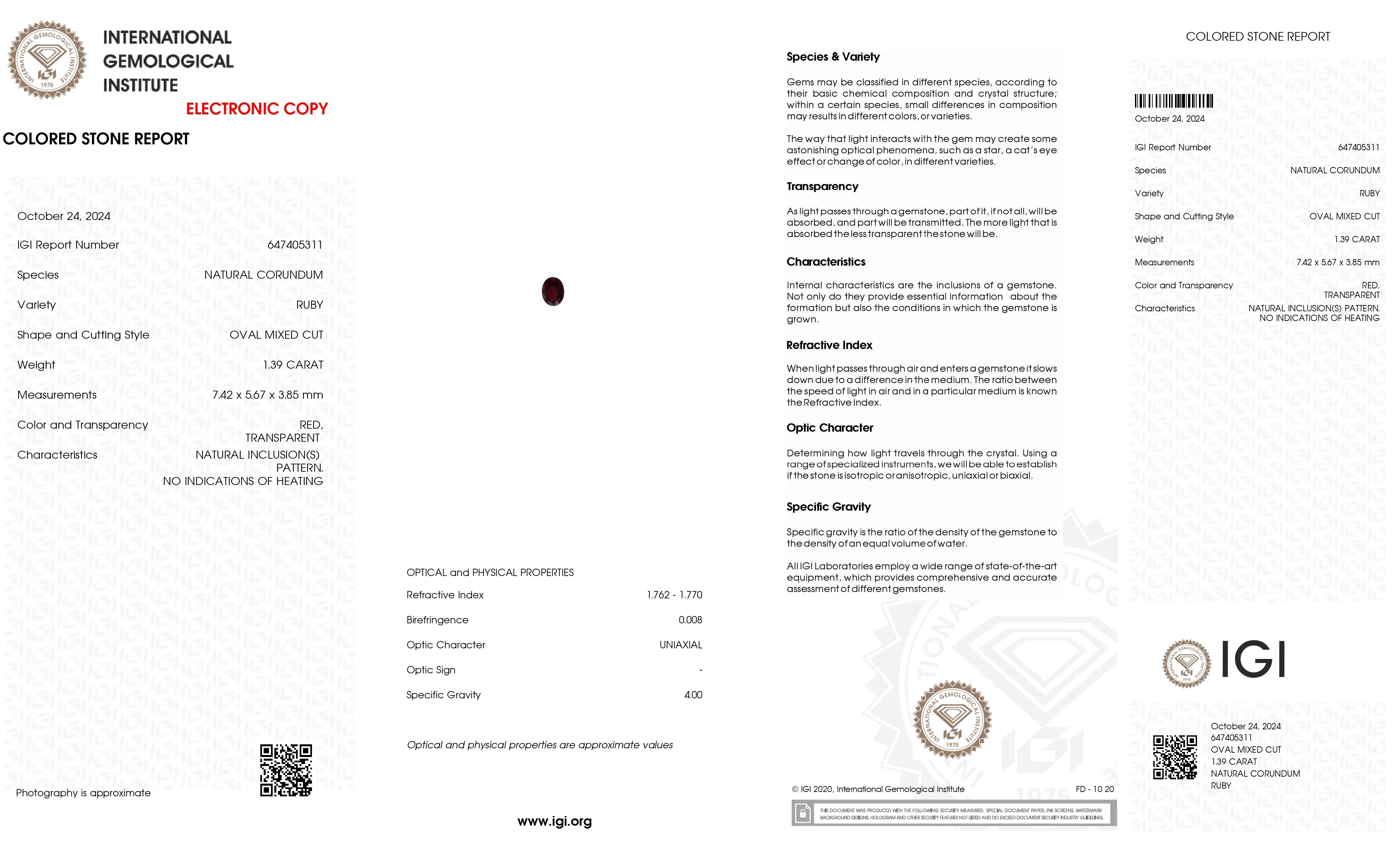 1.39 Ct. Ruby from Mozambique