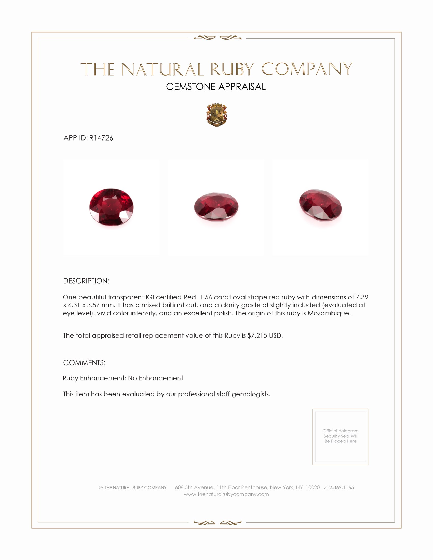 1.56 Ct. Ruby from Mozambique