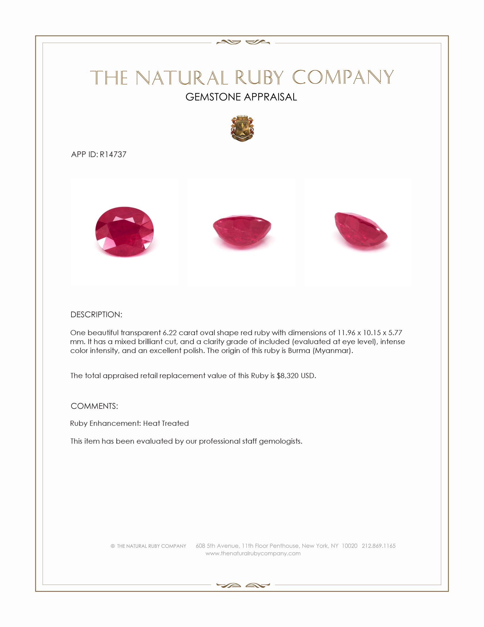 6.22 Ct. Ruby from Burma (Myanmar)