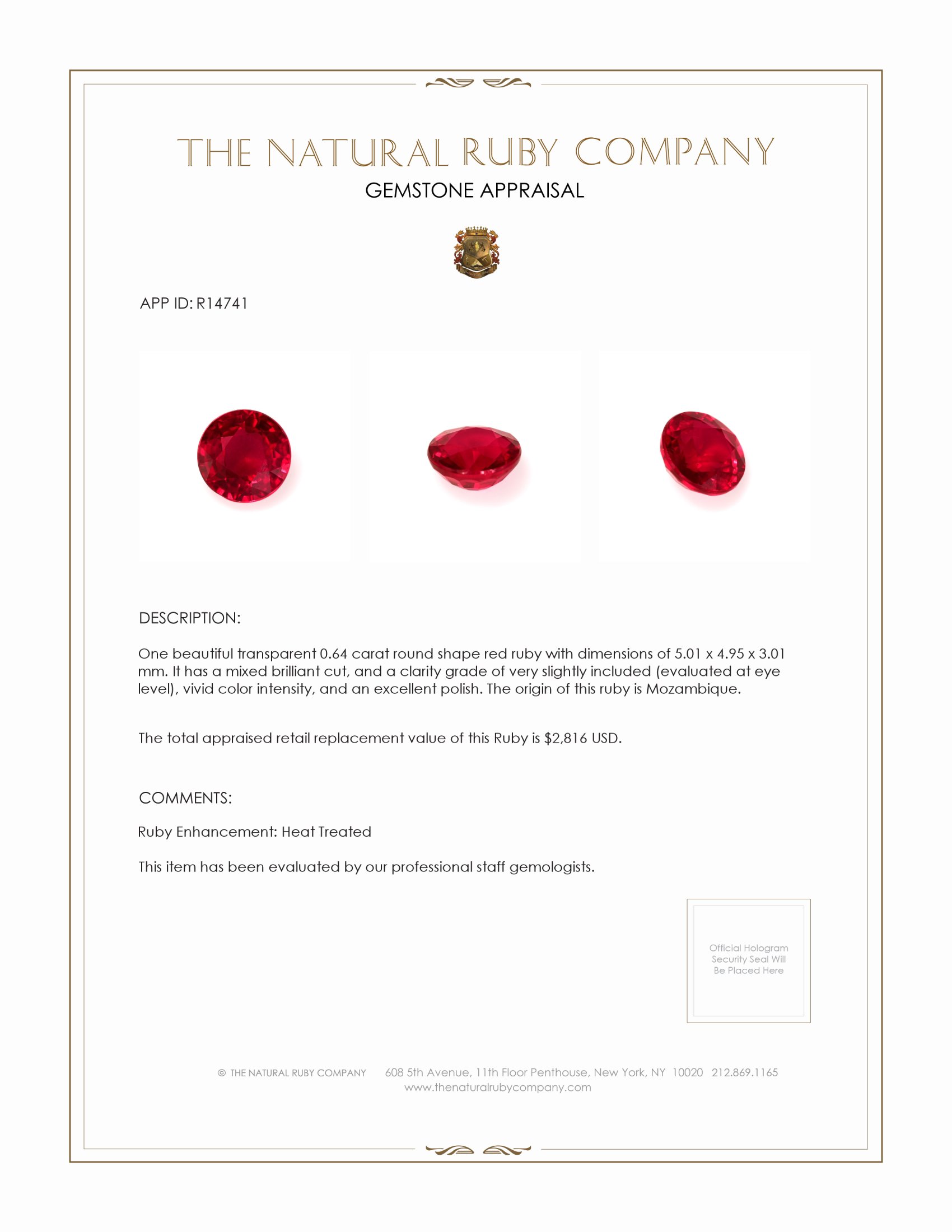 0.64 Ct. Ruby from Mozambique