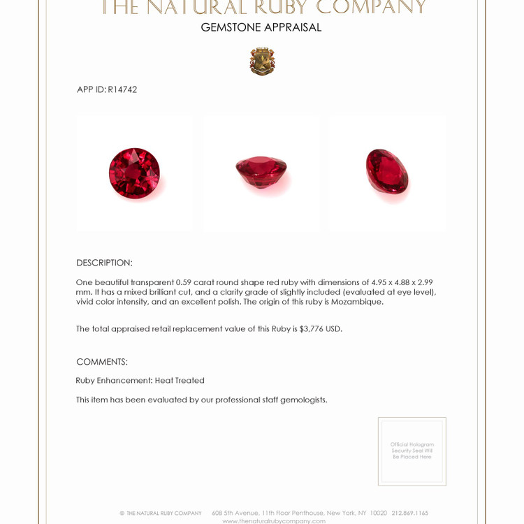 0.59 Ct. Ruby from Mozambique