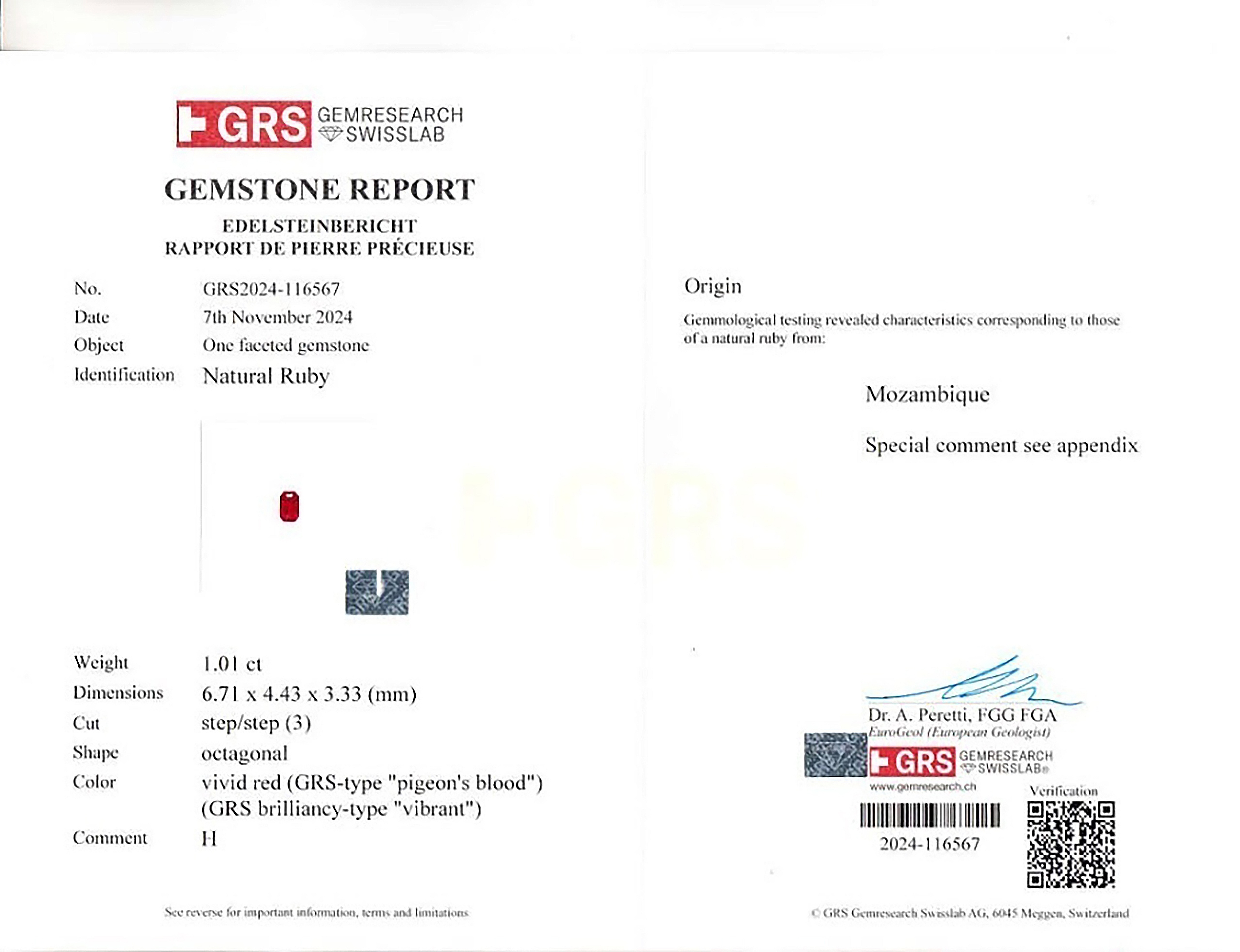 1.01 Ct. Ruby from Mozambique